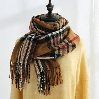 Imitated Cashmere Plaid Print Tassled Shawl Scarf