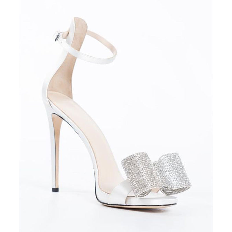 Bow Rhinestone Buckle High Heel Sandals