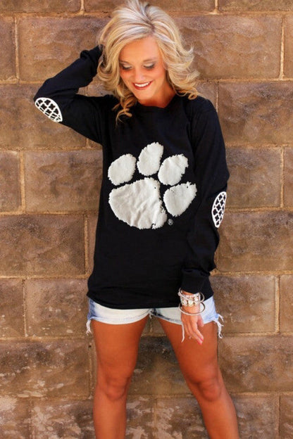 Bear's-Paw Print Long Sleeves Blouse-Homeunderwear