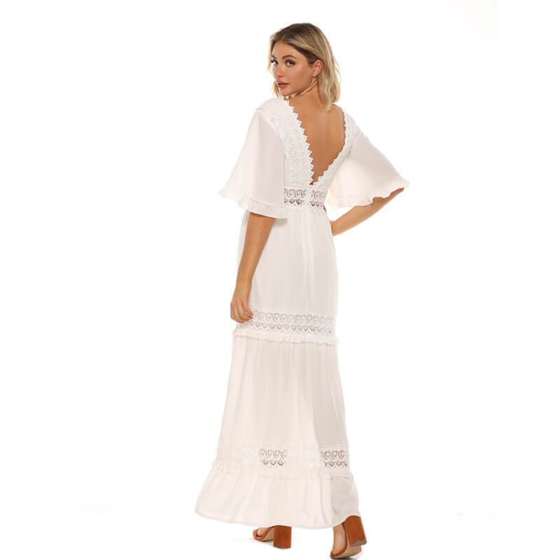 Beach White Chiffon Backless Maxi Dress