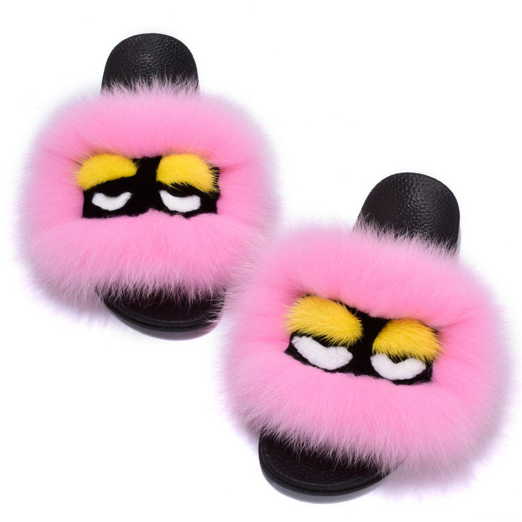 Summer Fuzzy Fox Slippers - Women's Monster Face Indoor Shoes