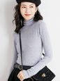 Simple Skinny Long Sleeves Solid Color High-Neck Sweater Tops Pullovers-Homeunderwear