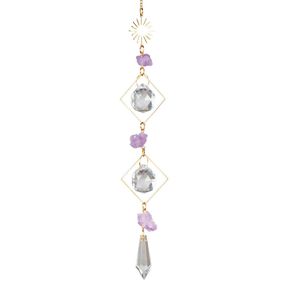 Free Shipping For SUN WITH AMETHYST DOUBLE TRIANGLE CRYSTAL SUNCATCHER