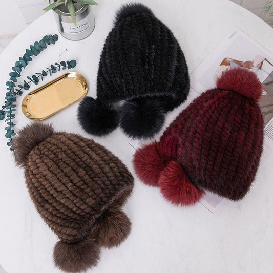 Warm Mink Fur Hat with Ear Flaps - Winter Accessory