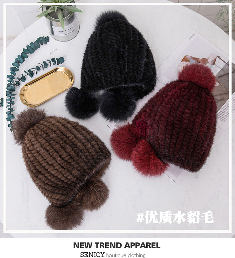 Warm Mink Fur Hat with Ear Flaps - Winter Accessory