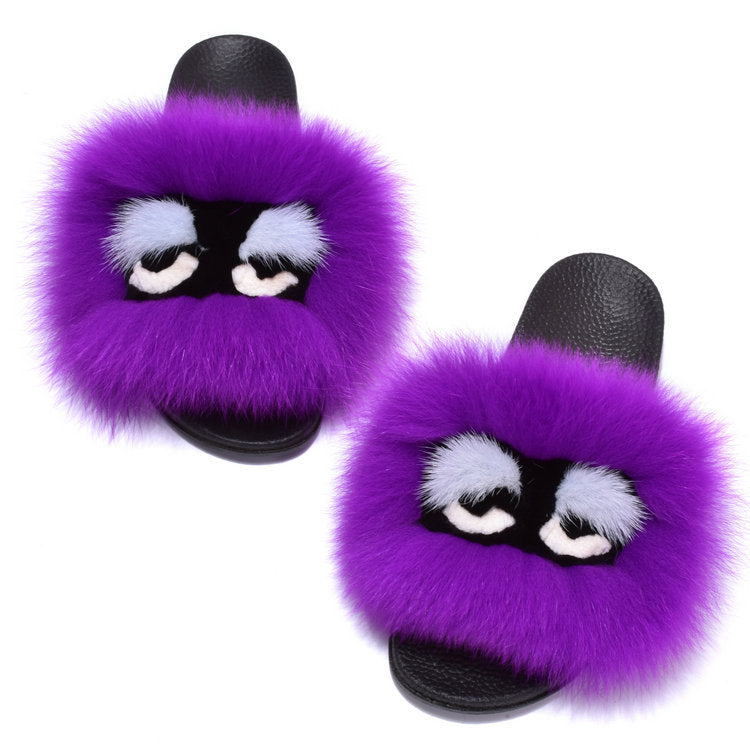 Summer Fuzzy Fox Slippers - Women's Monster Face Indoor Shoes