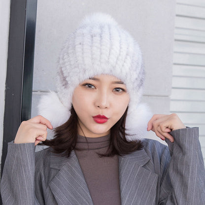 Warm Mink Fur Hat with Ear Flaps - Winter Accessory