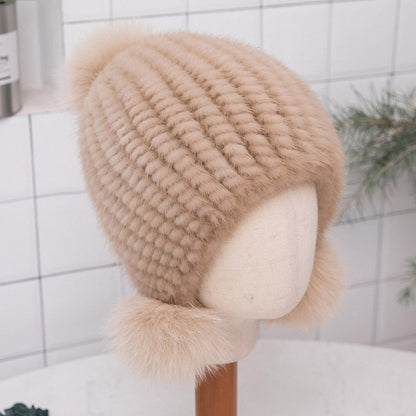 Warm Mink Fur Hat with Ear Flaps - Winter Accessory