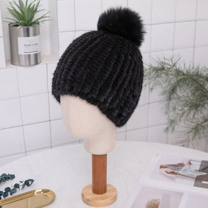 Warm Mink Fur Fox Pom Pom Hat