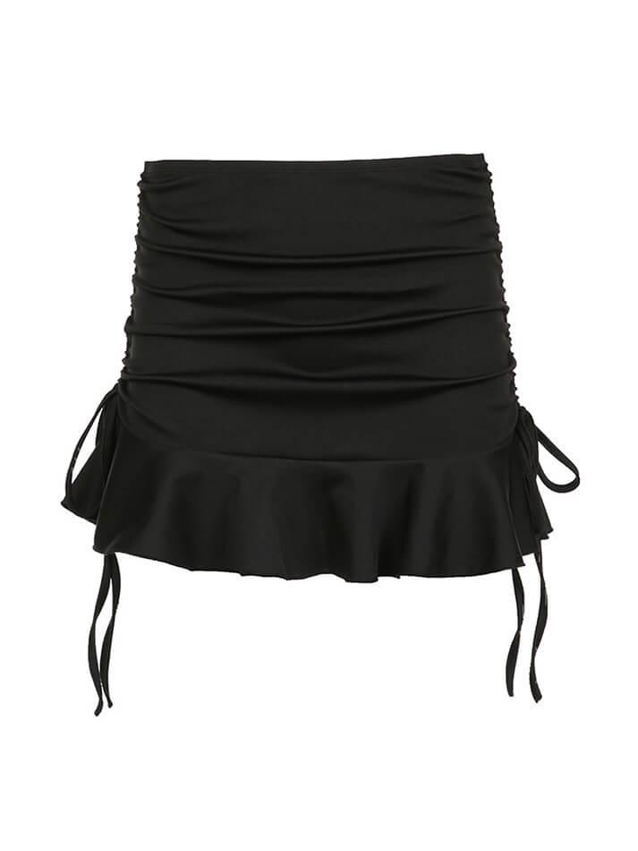 Ruched Low Waist Ruffled A-Line Skirt