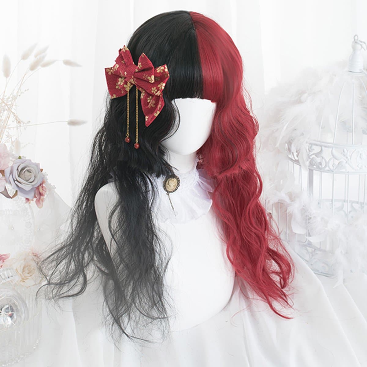 Free Shipping For Hivava 65CM Black Mixed Red Gothic Lolita Cosplay Wig