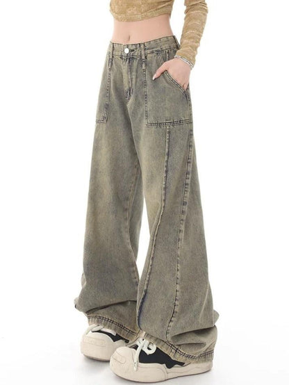 Vintage Distressed Wash Splice Boyfriend Jeans