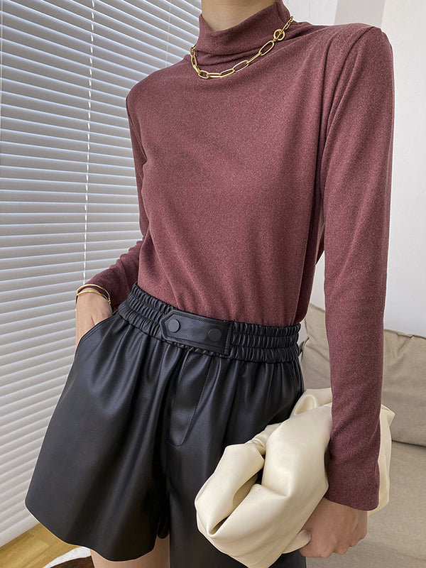 New Fashion Casual Long Sleeves Solid Color Half Turtleneck T-Shirts Tops-Homeundewear