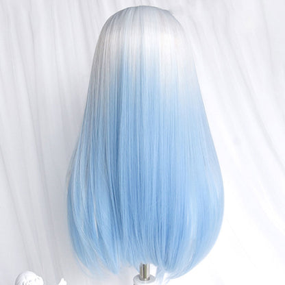 Free Shipping For Hivava Gradient Blue Long Straight Curly Wig With Bangs