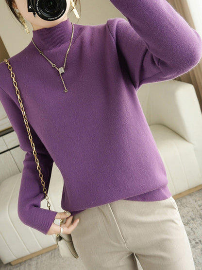 Skinny Solid Color Half Turtleneck Sweater Tops