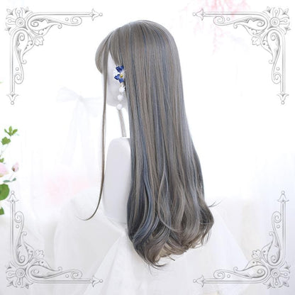 Free Shipping For Hivava Lolita Gray Blue Highlighting Long Curly Wig