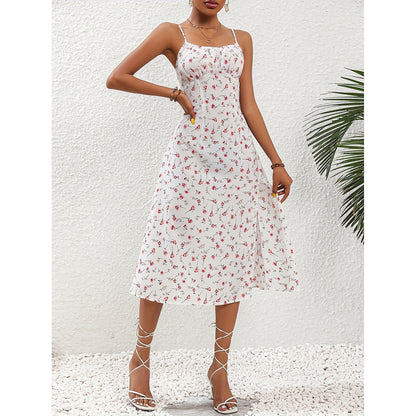 Free Shipping ForNew Polka Dot Print Suspender Dress Summer Sexy Slit Long Dresses For Womens Clothing