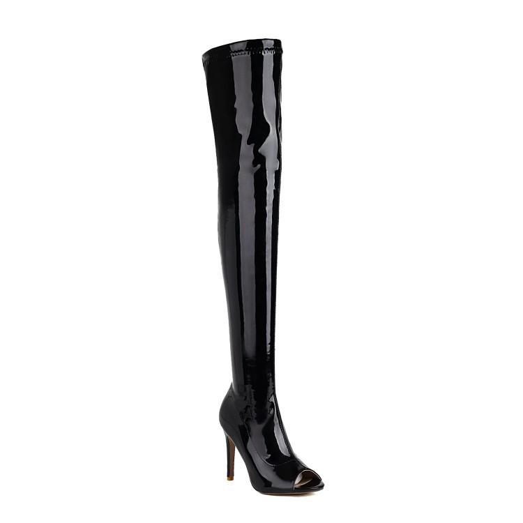 Fish Mouth High Thin Heel Side Zipper Women's Large Over Knee Boots