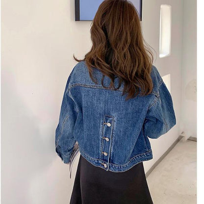 Loose Dark Blue Lapel Fashion Casual Short Denim Coat