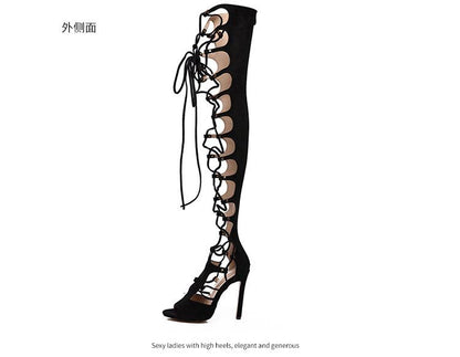 Bandage Open Toe Thin Heel Long Tube Cool Boots