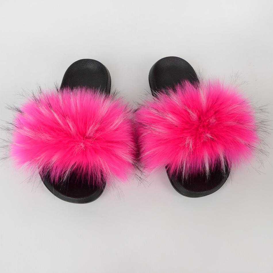 Raccoon dog hair imitation fox hair slippers women's hair sandals