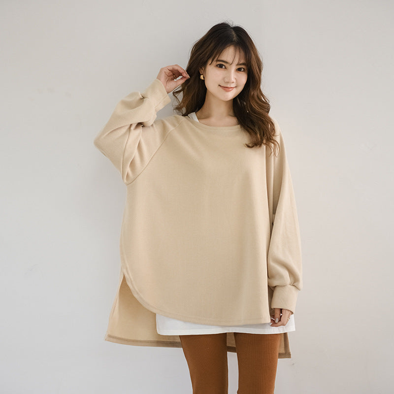 Loose Batwing Sleeves Asymmetric Split-Joint High-Low Sweatshirt