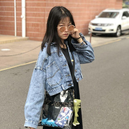 Loose student BF girl short denim coat