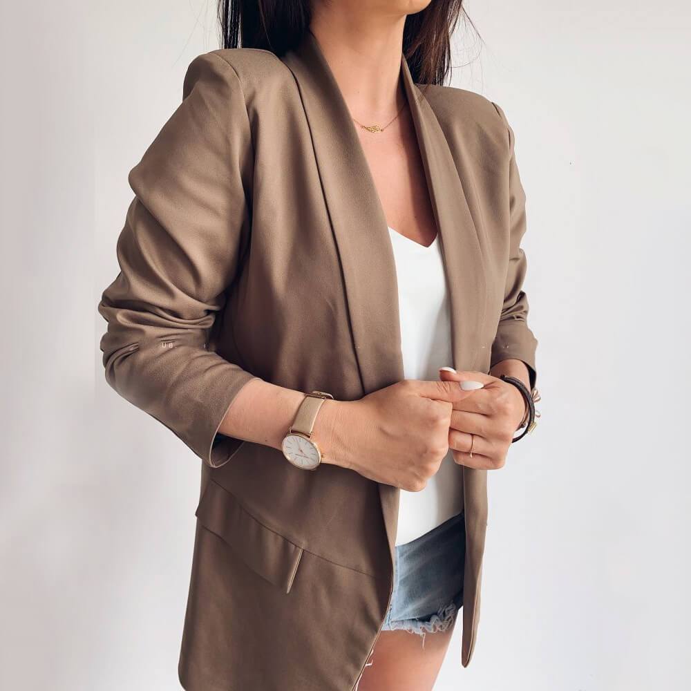 Candy Color Pockets Lapel Slim Women Blazer