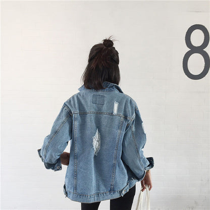 Casual Loose Wash Worn Denim Coat-Homeunderwear