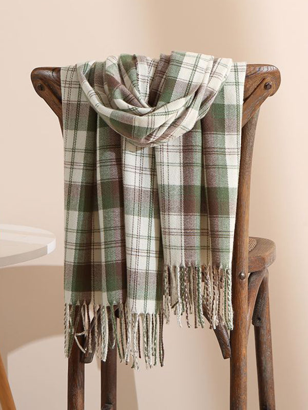 Original Creation Contrast Color Plaid Tasseled Shawl&Scarf-Homeunderwear