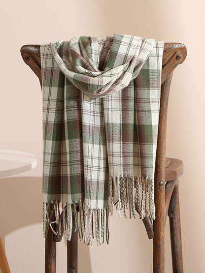 Original Creation Contrast Color Plaid Tasseled Shawl&Scarf-Homeunderwear