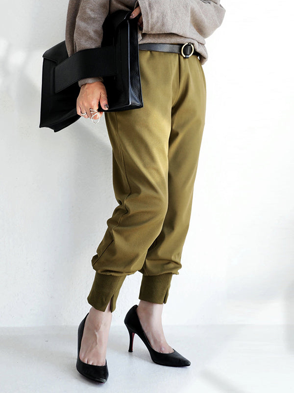 Casual High Waisted Split-Front Solid Color Pants