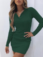 Casual Bodycon Skinny Solid Color V-Neck Sweater Dresses