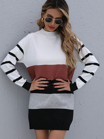 Urban Contrast Color Striped Sweater Dress Mini Dress