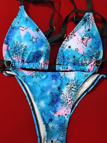 Plus Size Print Strappy Thong Bottom Bikinis
