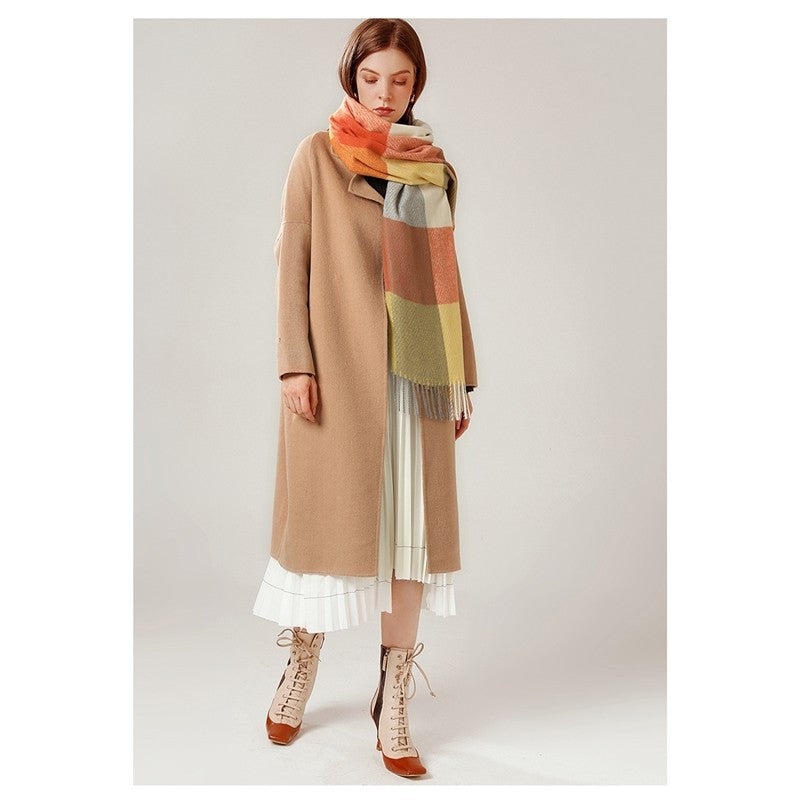 British Style Imitated Cashmere Plaid Tassled Shawl Scarf