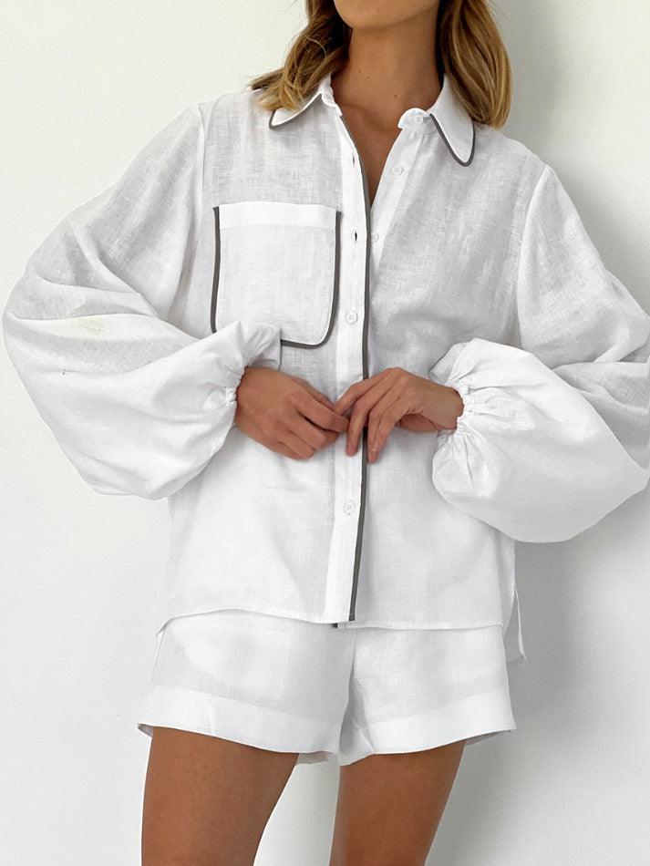 Simple Perfection Button-Up White Top & Shorts Set