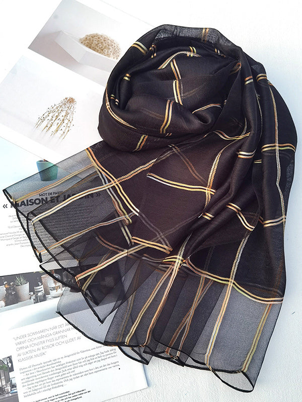 Wool Blend & Mulberry Silk Plaid Sun-Protection Shawl&Scarf