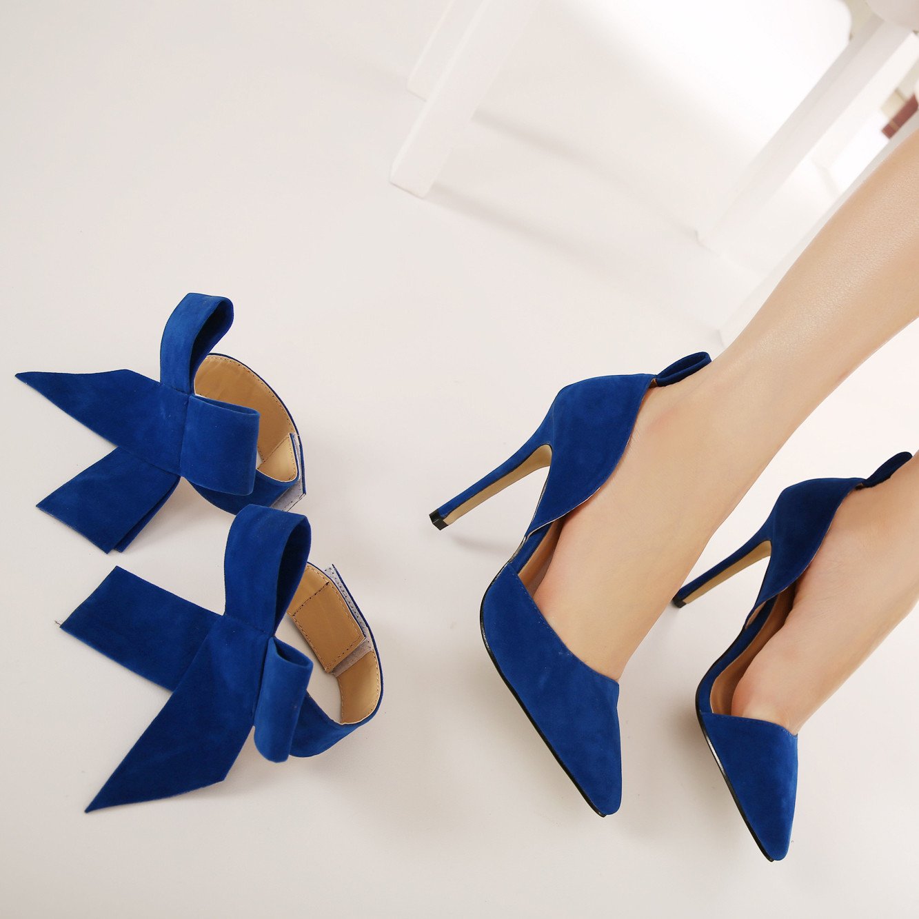 Free Shipping Charming Removable Big Bow High Heel Heels Shoes