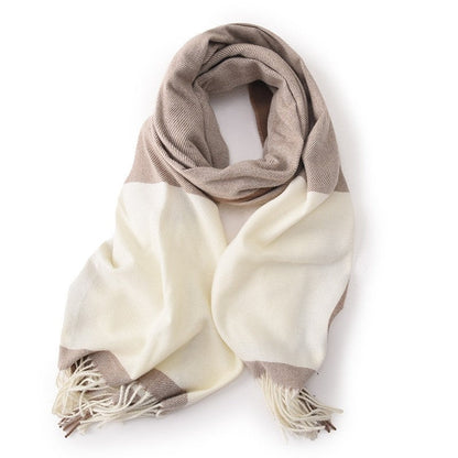 Contrast Color Imitation Cashmere Tasseled Warm Scarf