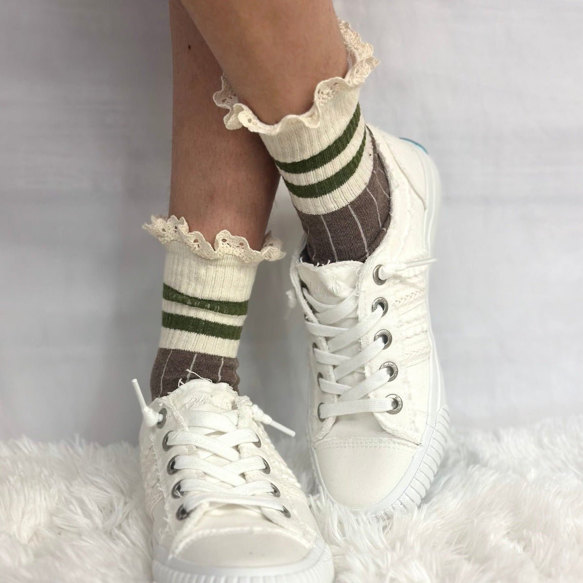 VARSITY mini striped crew socks women's - olive