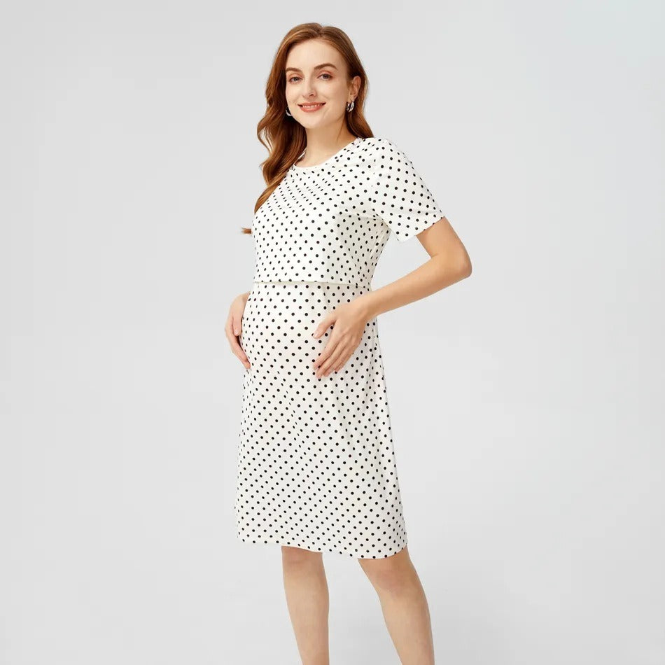 Free Shipping ForPregnant women's polka dot round neck short sleeved nursing dress