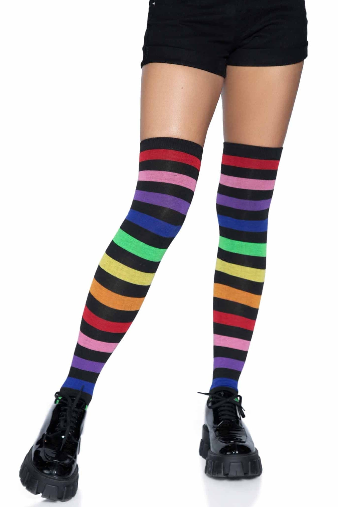 Free Shipping For Acrylic Rainbow Stripe Thigh High Socks