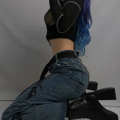 Free Shipping For 'Adira' Techwear Dark See-Through Buckle Crop Top