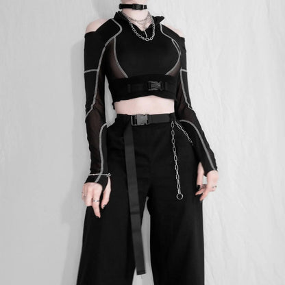 Free Shipping For 'Adira' Techwear Dark See-Through Buckle Crop Top