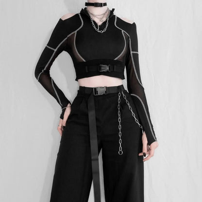 Free Shipping For 'Adira' Techwear Dark See-Through Buckle Crop Top