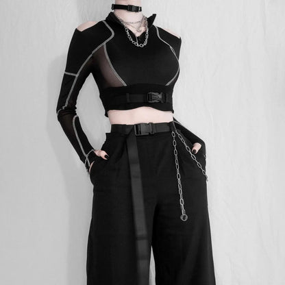 Free Shipping For 'Adira' Techwear Dark See-Through Buckle Crop Top