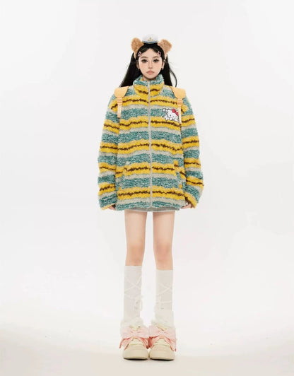 Free Shipping For Contrast Striped Plush Cotton Jacket