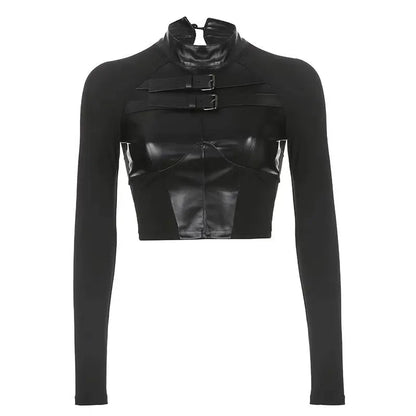 Free Shipping For 'Alyen' Slim-Fit Punk Pu Leather Buckle Top