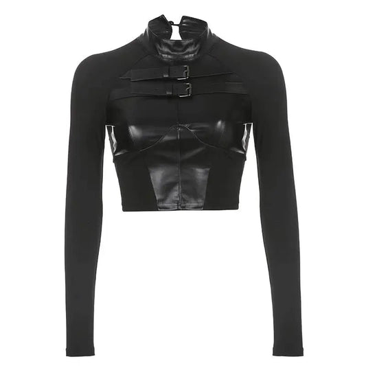 Free Shipping For 'Alyen' Slim-Fit Punk Pu Leather Buckle Top